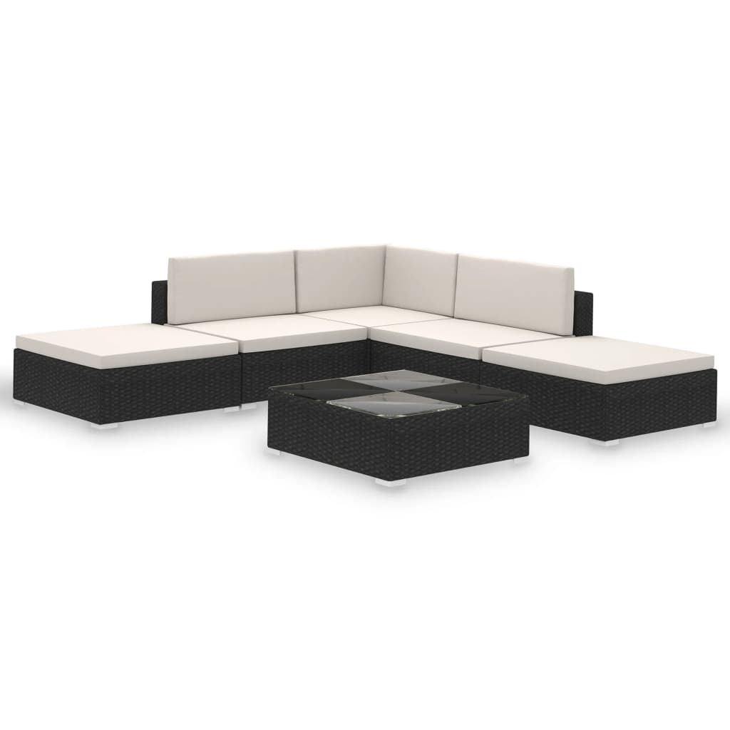 vidaxl set divani da giardino 6 pz con cuscini in polyrattan nero
