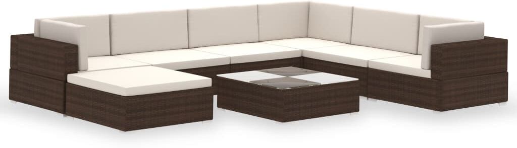 vidaxl set divani da giardino 8 pz con cuscini in polyrattan marrone