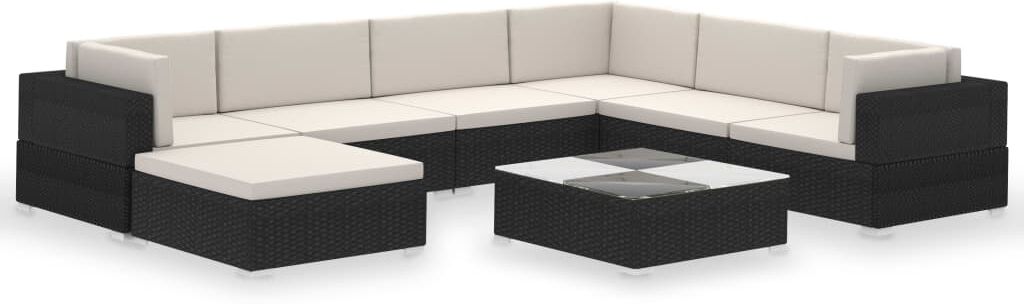 vidaxl set divani da giardino 8 pz con cuscini in polyrattan nero