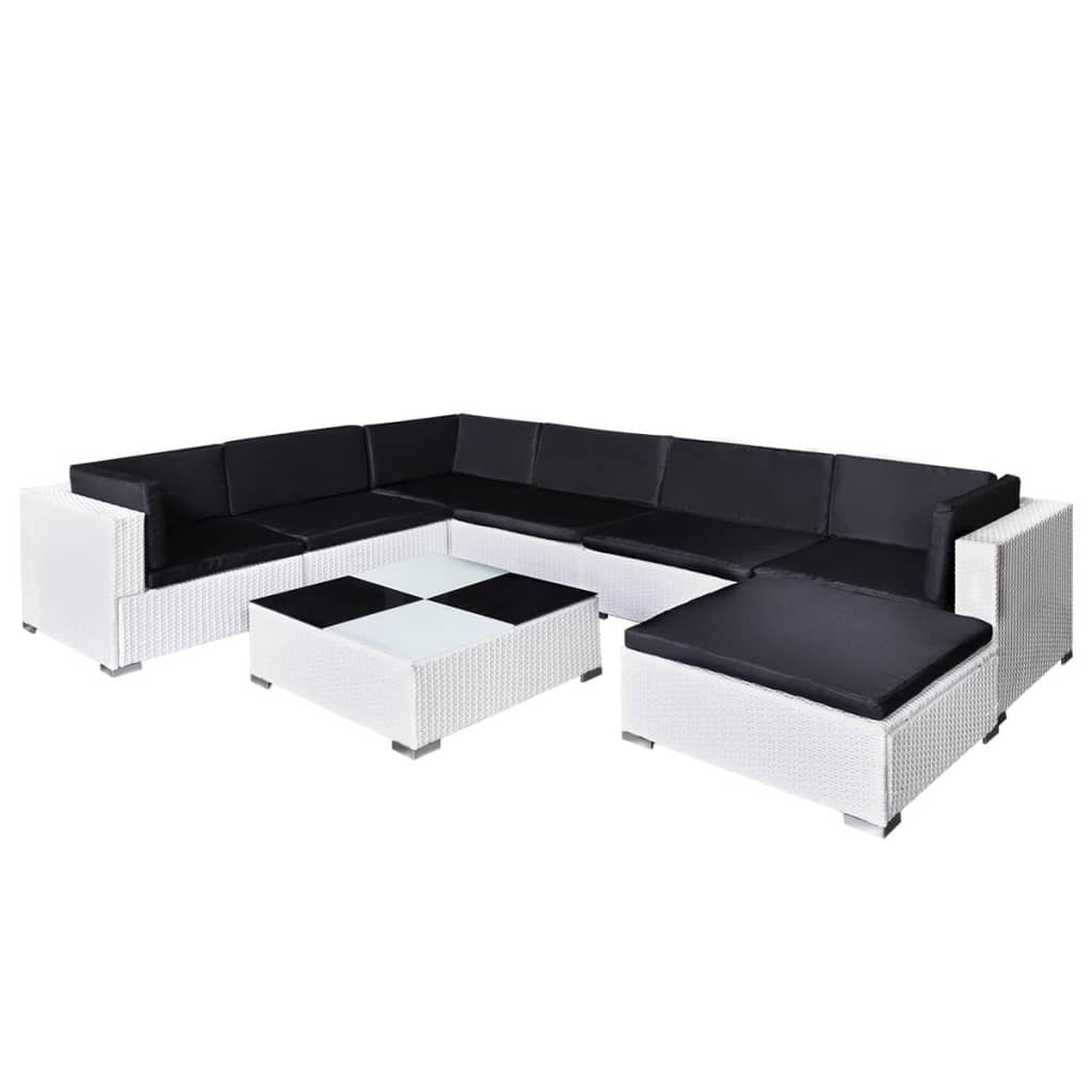 vidaxl set divani da giardino 8 pz con cuscini in polyrattan bianco