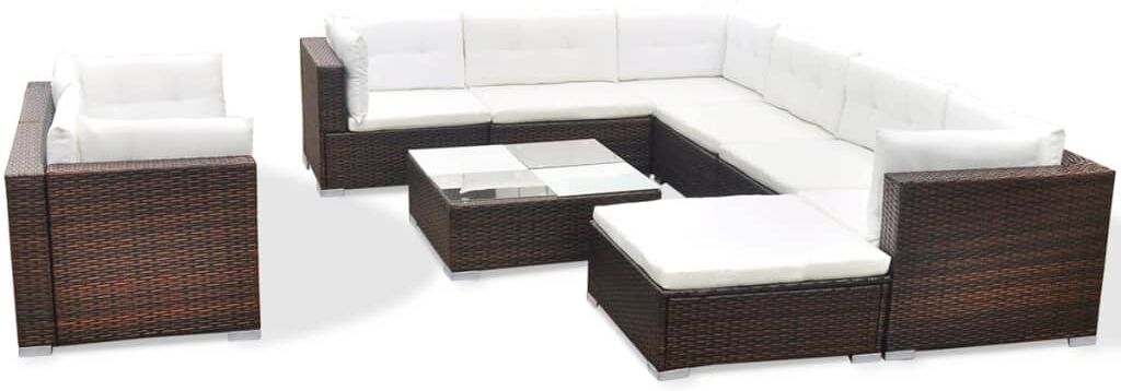 vidaxl set divani da giardino 10 pz con cuscini in polyrattan marrone