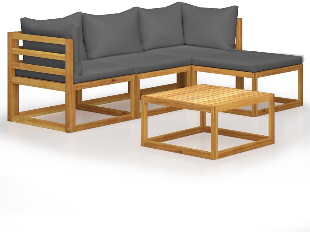 vidaxl set divani giardino 5 pz con cuscini legno massello di acacia