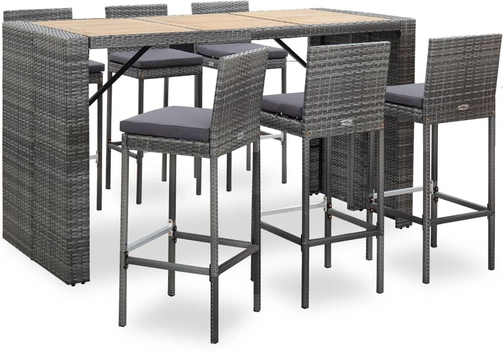 vidaxl set da bar da giardino 7 pz con cuscini in polyrattan grigio