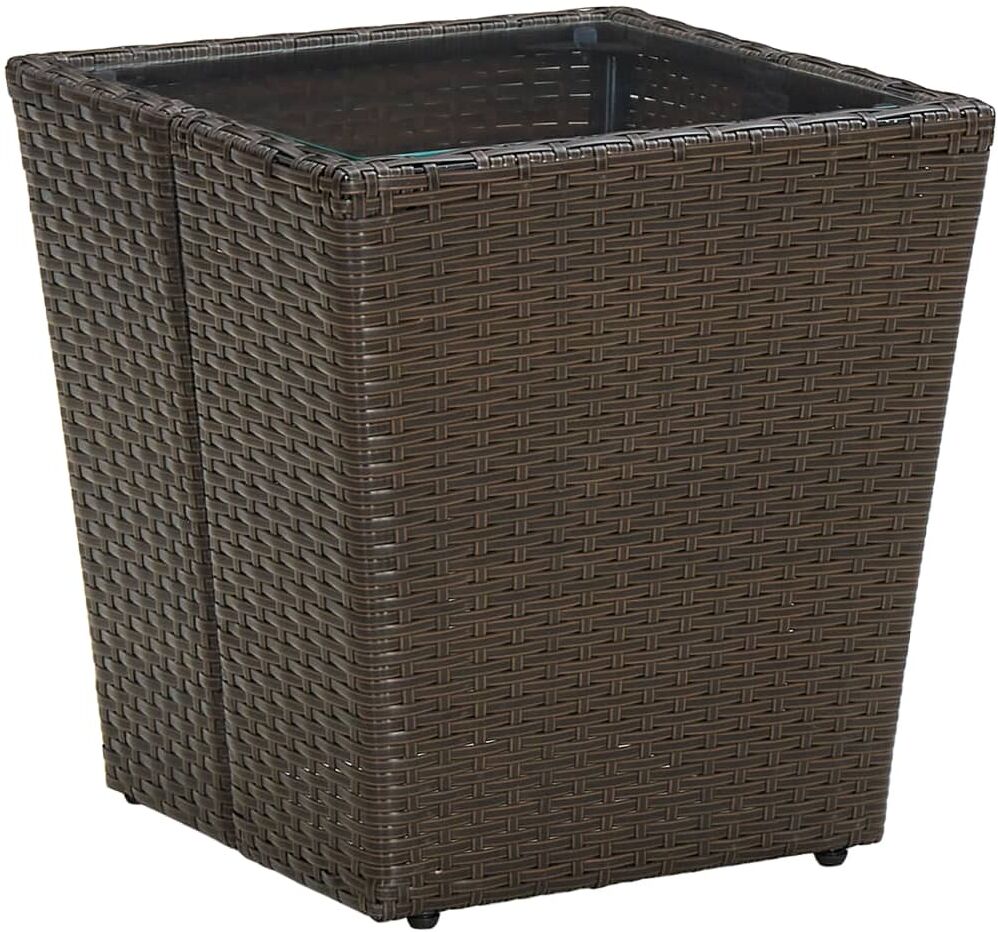 vidaxl tavolino marrone 41,5x41,5x44cm in polyrattan e vetro temperato