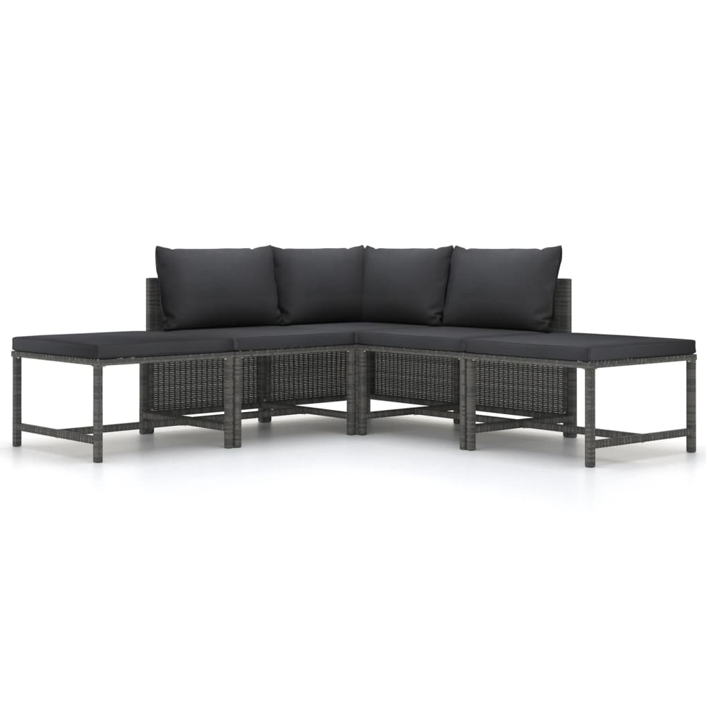 vidaxl set divani da giardino 5 pz con cuscini in polyrattan grigio