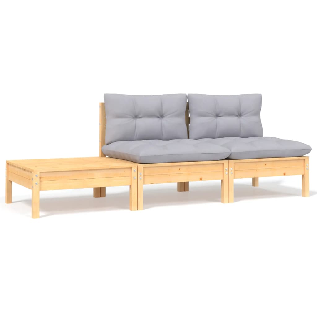 vidaxl set divani da giardino 3 pz con cuscini grigio massello di pino