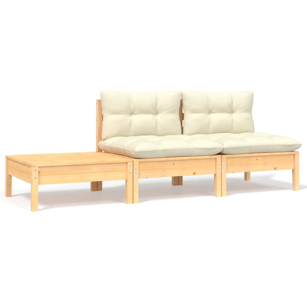vidaxl set divani da giardino 3 pz con cuscini crema massello di pino