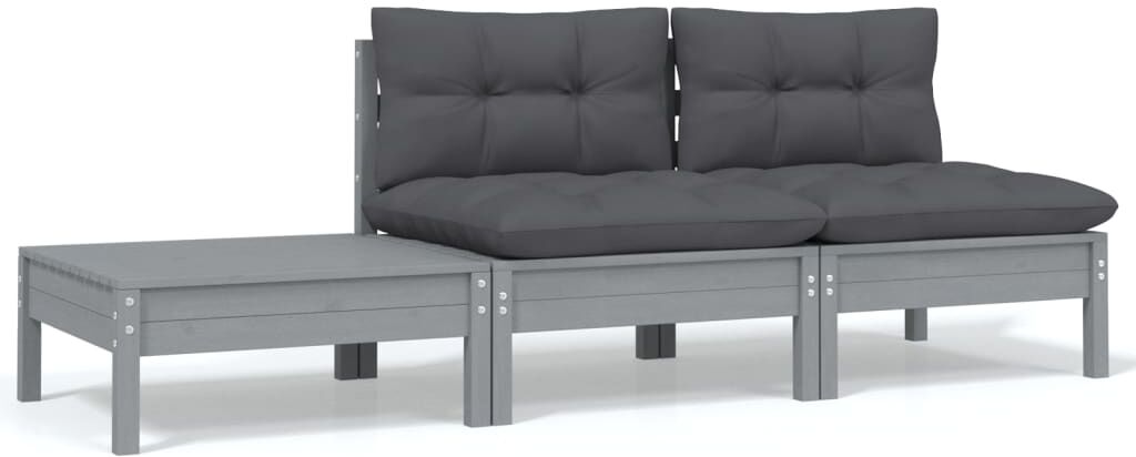 vidaxl set divani da giardino 3 pz grigio cuscini massello di pino