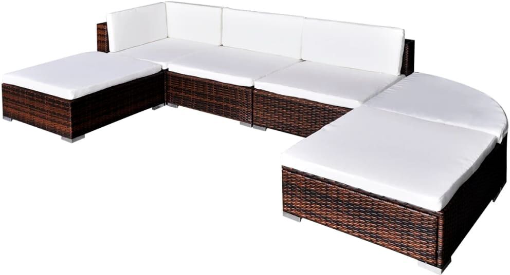 vidaXL Set Divani da Giardino 6 pz con Cuscini in Polyrattan Marrone