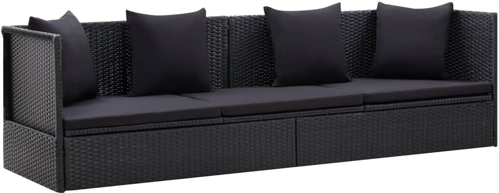 vidaXL Lettino da Giardino con Cuscini in Polyrattan Nero