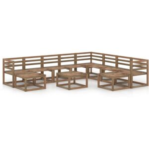 vidaXL Set Salotto da Giardino 11 pz Legno di Pino Impregnato Marrone