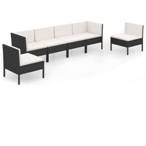 vidaXL Set Divani da Giardino 6 pz con Cuscini in Polyrattan Nero