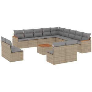 vidaXL Set Divano da Giardino 14 pz con Cuscini Beige Misto Polyrattan