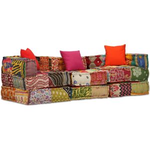 vidaXL Pouf Modulare a 3 Posti in Tessuto Patchwork