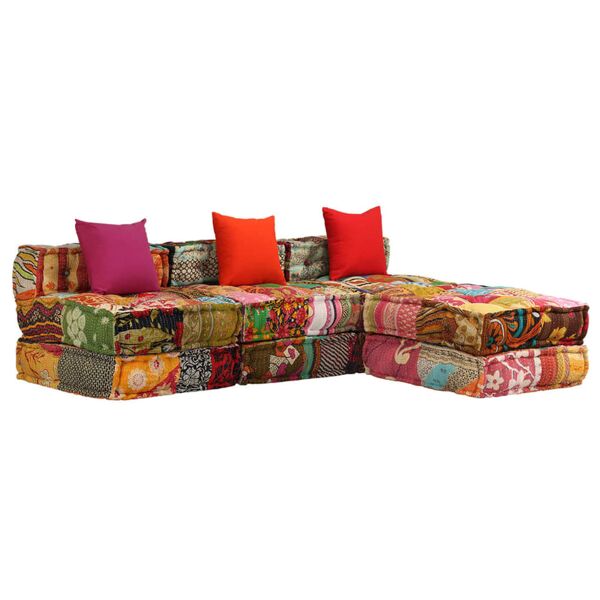 vidaxl pouf modulare a 3 posti in tessuto patchwork