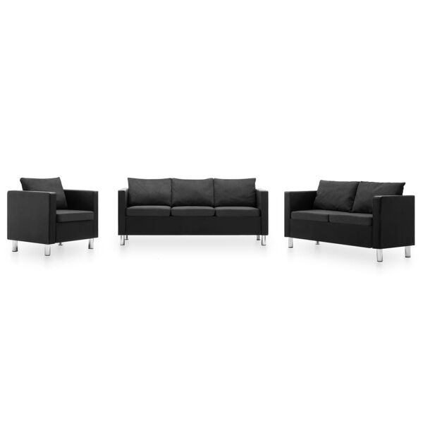 vidaxl set divani in similpelle 3 pz nero e grigio scuro