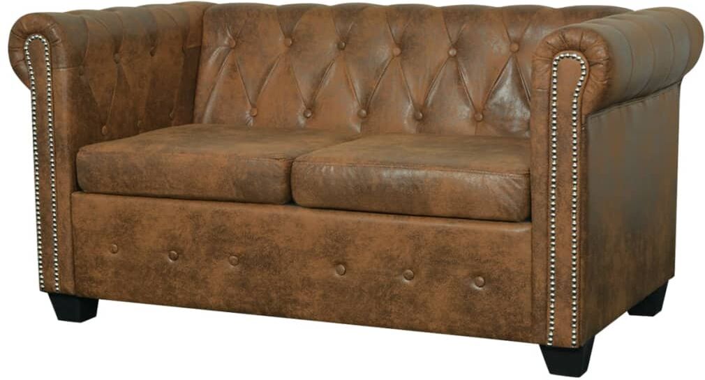 vidaXL Divano Chesterfield a 2 Posti in Finta Pelle Marrone