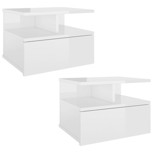 vidaxl comodini pensili 2pz bianco lucido 40x31x27cm legno multistrato