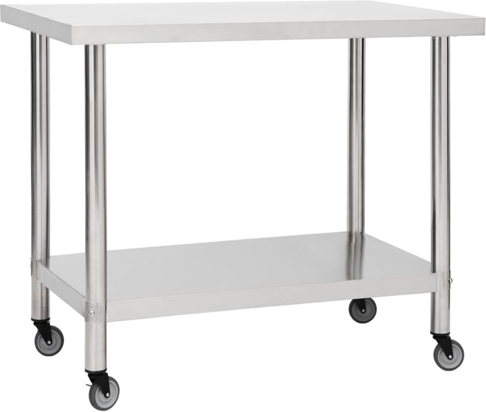 vidaxl tavolo da lavoro cucina con ruote 80x60x85 cm in acciaio inox