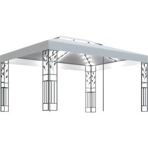 vidaXL Gazebo con Tetto Doppio e Stringa di Luci LED 3x4 m Bianco