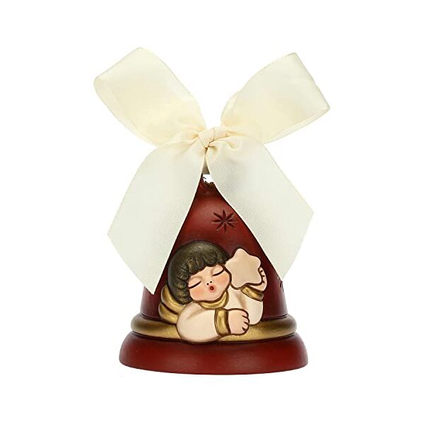 thun - limited edition 2022 - campanella rossa in ceramica decorata a mano con iconico angelo con stella - idea regalo natale 2022 - ø 7 cm, 8 cm h