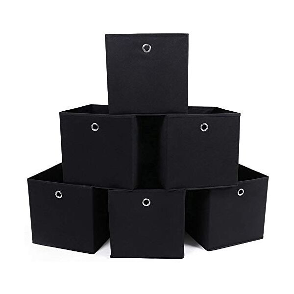 songmics rfb02h-3 - scatola portaoggetti pieghevole con foro per dita, in tessuto, 6 pezzi, 30 x 30 x 30 cm, colore: nero
