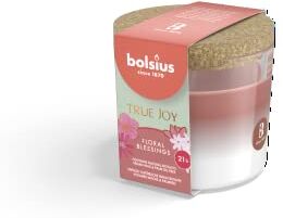 Bolsius True Joy Candela Profumata in Bicchiere Con Coperchio in Sughero - Fragranza Floral Blessings - Con Estratti Naturali - Durata: Fino a 21 Ore - Senza Olio Di Palma - Cera Naturale