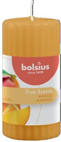 Bolsius True Scents Candela a Colonna Profumata - Fragranza Mango - Colore Arancio - Lunga Durata di 33 Ore - Estratti Naturali - Candela Decorativa - Cera - 12 x 5.8 cm