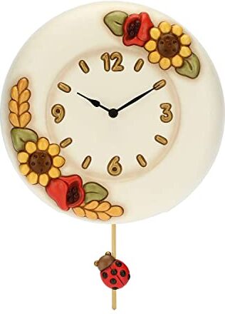 THUN - Orologio a Pendolo in Ceramica Decorata a Mano, Linea Fiori e Fantasia, Ø 26 cm