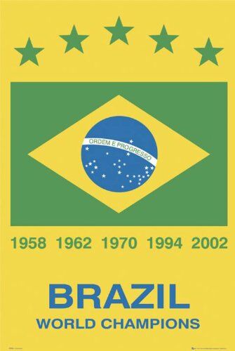1art1 Empire Merchandising GmbH 335296 - Poster in Tema calcistico con Date delle Coppe del Mondo vinte dal Brasile, 61 x 91,5 cm