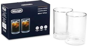 DeLonghi 2 Bicchieri Termici di Vetro a Doppia Parete DLSC324, Vetro Resistente in Borosilicato, Confortevole da Tenere, Senza Condensazione, Lavabile in Lavastoviglie, Capacità 220ml