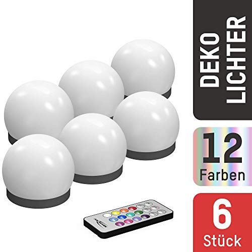 Ansmann - Lampada LED a sfera a batteria con telecomando sfera galleggiante con timer e RGB cambia colore, ideale per laghetto, piscina, vasca da bagno, idromassaggio, giardino, tavolo ecc. Diametro 8 cm, ABS di plastica, bianco, set da 6