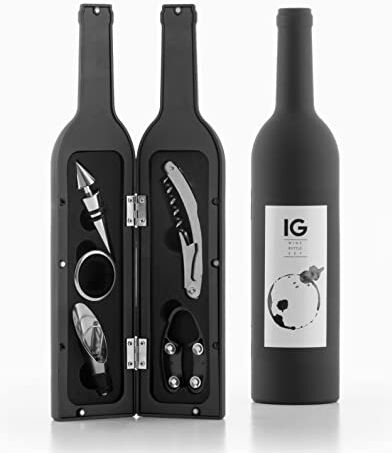 InnovaGoods Astuccio a Bottiglia per Utensili Vino, Metallo, Nero, 7x7x33 cm