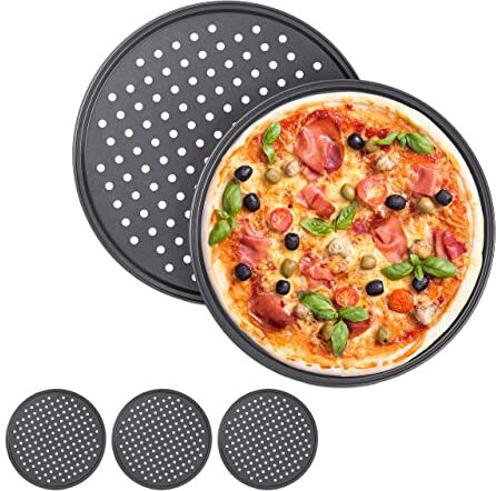 Relaxdays Teglie per Pizza, Set da 5, Rotonda, Forata, Antiaderente, per Crostate, Acciaio Padella, ∅ 29,5 cm, Antracite, Lega