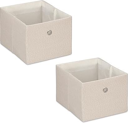 Relaxdays Scatola Portaoggetti, Set 2 Portagiochi da Scaffale, HLP 16x20,5x25 cm, Box in Stoffa Giochi, Libreria, Beige