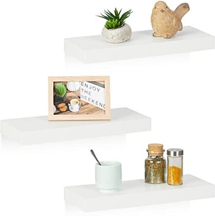 Relaxdays Mensole da Muro, Set 3 Ripiani Sospesi, LxP: 38 x 15 cm, Scaffale MDF, Libreria Parete, Design Moderno, Bianco, Legno ingegnerizzato