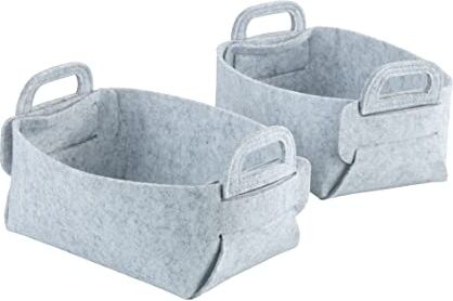 WENKO Cestello in feltro Nina S, set di 2 cesti portaoggetti in feltro di poliestere riciclato, cestelli in feltro pieghevoli salvaspazio con pratici manici, 2,4 l cad., 19 x 14 x 9 cm, grigio chiaro