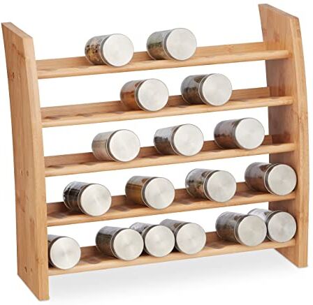 Relaxdays Portaspezie in bambù, Organizer per Spezie con 5 Ripiani, HLP: 36x40,5x16 cm, Espositore Spice Rack, Naturale