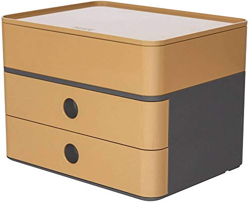 HAN 1100-83 - Cassettiera SMART-BOX PLUS ALLISON, design moderno, con 2 cassetti e porta utensili, colore: caramel brown