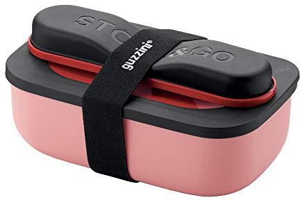 Guzzini Store On The Go STORE&GO Set Lunch Box con Posate da Viaggio, Polipropilene, Thermo Poli Rock, Stainless Steel, 21 x 12 x h 7 cm, 900 ml-Rosso Brillante, 02