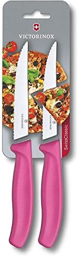 Victorinox Swiss Classic, set di due coltelli da bistecca gourmet con lama seghettata, extra affilati, fucsia