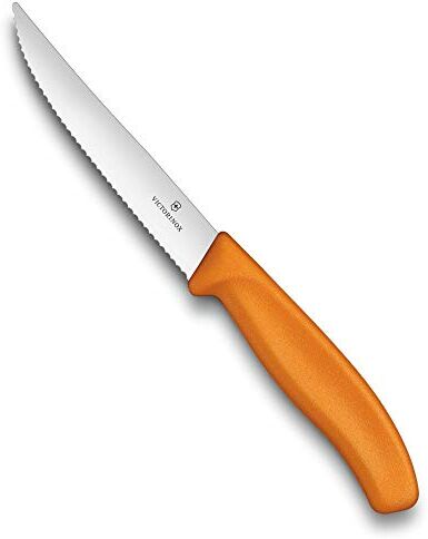 Victorinox Swiss Classic, set di due coltelli da bistecca gourmet con lama seghettata, lavabili in lavastoviglie, arancione