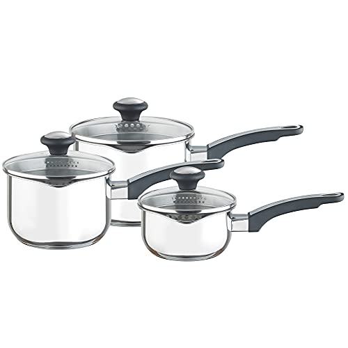 Prestige Stainless Steel Pan – Set Pezzi, Silver- Parent, Acciaio Inossidabile, Silver, 3 Pezzi