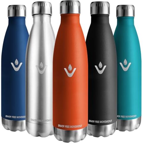 Vikaster Borraccia acciaio, 750ml Borraccia, Borraccia acciaio inox Mantiene Caldo per 12 Ore/Freddo 24 Ore, Borracce Senza Perdite, Borraccia Adatto Bambini, Adulto, Scuola, Outdoor