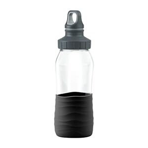 Emsa N31009 Drink2Go Borraccia in vetro   Capacità: 0,5 litri   tappo a vite   100% denso/igienico/puro   manicotto in silicone   nero