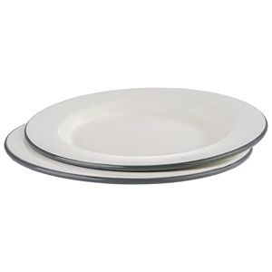APS EMAILLE - Set di 2 piatti piatti, Ø 26 cm, altezza 2 cm, lamiera di acciaio smaltata, colore: bianco crema con bordo grigio