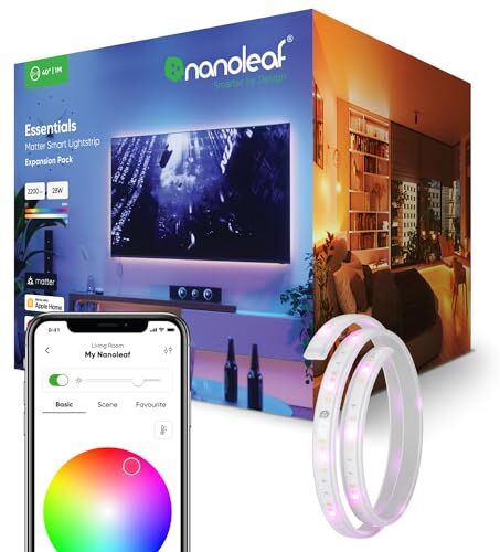 Nanoleaf Essentials Lightstrip Expansion, 1M LED Striscia RGBW Aggiuntivi - Luci Led 16M Colori Thread & Bluetooth, Funziona con Google Home Apple, Sincronia Musica e Monitor, Decorazioni Casa