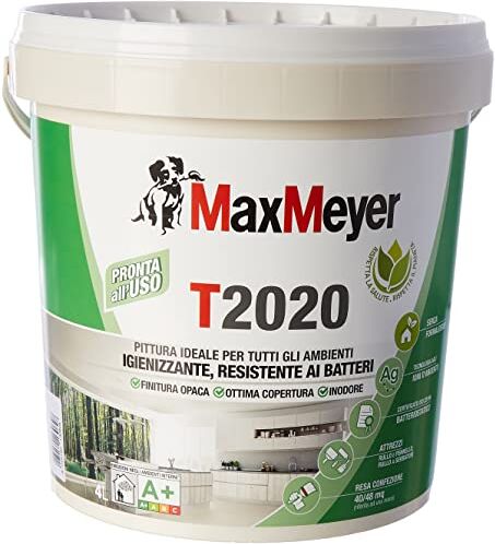 MAXMEYER Pittura per interni Traspirante T2020 Igienizzante, resistente ai batteri Bianco 4.0 l