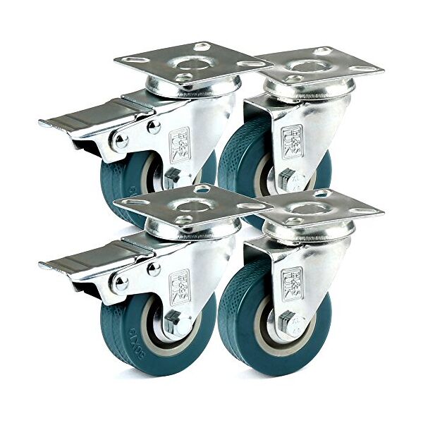 h&s ruote per carrello - ruote per mobili pivotanti in set da 4 - rotelle piene con freni ad alta precisione e teste girevoli - rotelle per spostare mobili con perno