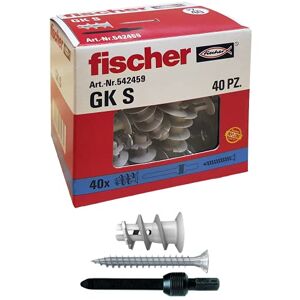 Fischer 40 Tasselli GK con Vite Specifici per Cartongesso, Include Accessorio di Montaggio, 542459